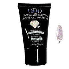 QBD ακρυλικο, gel για χτισιμο μεταλλιζε, Uv/Led Diamond Glitter 15ml, 01