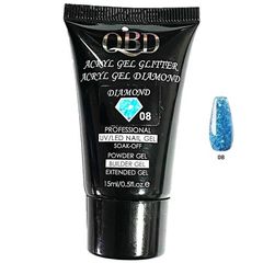 QBD ακρυλικο, gel για χτiσιμο μεταλλιζε, Uv/Led Diamond Glitter 15ml, 08