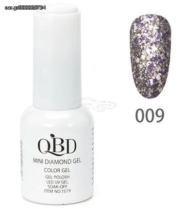 QBD Top diamont gel, No9, βερνικι glitter μελιτζανι, ασημι