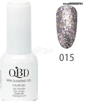 QBD Top diamont gel, No15, βερνικι glitter μωβ σκουρο, ασημι