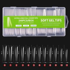 EXTRA long full cover tips XL classic soft gel tips 240τμχ 12 μεγέθη
