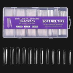 EXTRA long full cover tips XL Square soft gel tips 240τμχ 12 μεγέθη