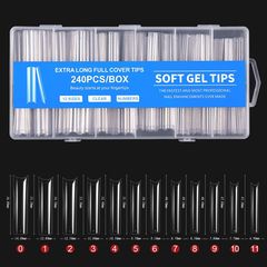 EXTRA long full καλουπια νυχιων XL τετραγωνα c, soft gel tips 240τμχ 12 μεγέθη