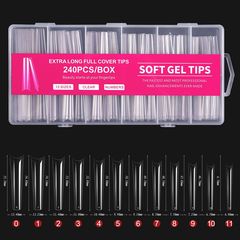 EXTRA long full καλουπια νυχιων XL Coffin, soft gel tips 240τμχ 12 μεγέθη