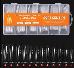 EXTRA long full καλουπια νυχιων στιλετο, soft gel tips 240τμχ 12 μεγέθη