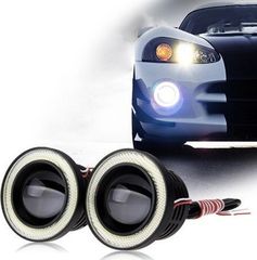 2 x UNIVERSAL fog ΦΩΤΑ ΟΜΙΧΛΗΣ LED COB Angel Eyes 89mm