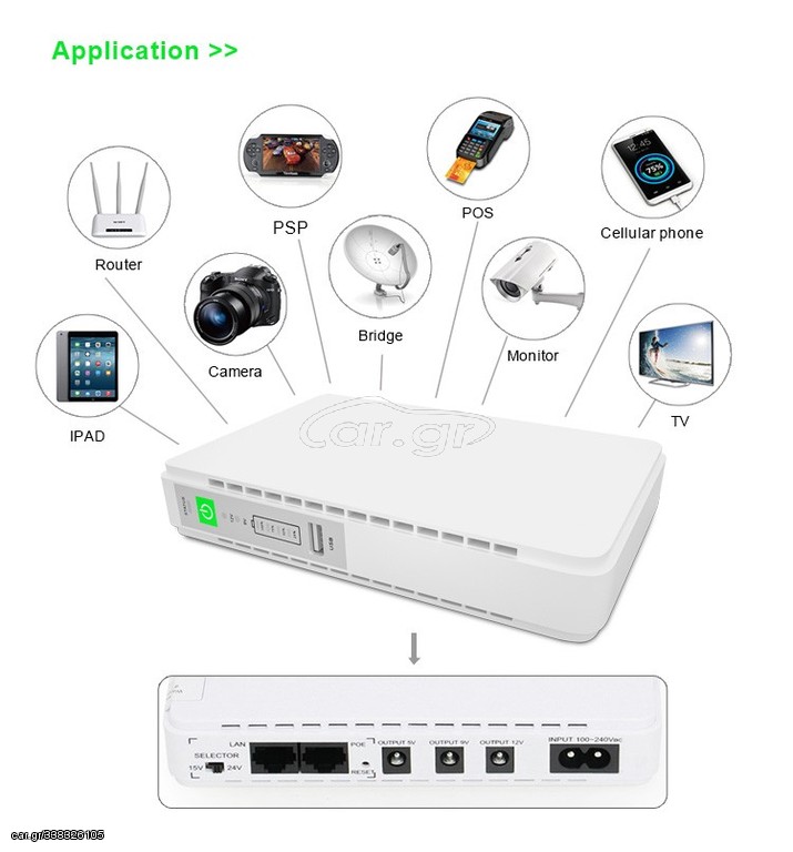 MINI DC UPS 15W 9V/12V OUTPUT, 8800ma