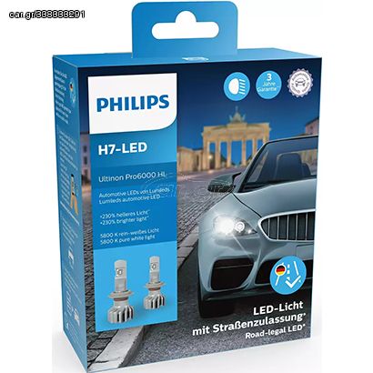 11972U6000X2 - Philips Λάμπες Αυτοκινήτου Ultinon Pro6000 +230% H7 Canbus LED 5800K Ψυχρό Λευκό 12V 15W 2τμχ