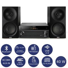 Akai AM-301K Micro HiFi 40 W, Bluetooth, USB, Aux-In and CD player Black - Akai