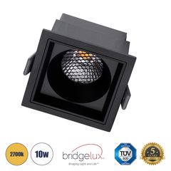 GloboStar® PLUTO-M 60275 Χωνευτό LED Spot Downlight TrimLess Μ8.4xΠ8.4cm 10W 1250lm 38° AC 220-240V IP20 Μ8.4 x Π8.4 x Υ5.9cm - Τετράγωνο - Μαύρο & Anti-Glare HoneyComb - Θερμό Λευκό 2700K - Bridgelux