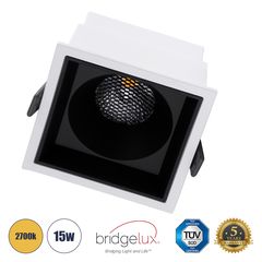 GloboStar® PLUTO-B 60277 Χωνευτό LED Spot Downlight TrimLess Μ10.4xΠ10.4cm 15W 1875lm 38° AC 220-240V IP20 Μ10.4 x Π10.4 x Υ6.5cm - Τετράγωνο - Λευκό με Μαύρο Κάτοπτρο & Anti-Glare HoneyComb - Θερμό Λ