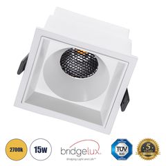 GloboStar® PLUTO-B 60279 Χωνευτό LED Spot Downlight TrimLess Μ10.4xΠ10.4cm 15W 1875lm 38° AC 220-240V IP20 Μ10.4 x Π10.4 x Υ6.5cm - Τετράγωνο - Λευκό & Anti-Glare HoneyComb - Θερμό Λευκό 2700K - Bridg