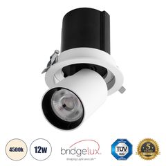 GloboStar® VIRGO-M 60306 Χωνευτό LED Spot Downlight TrimLess Φ11cm 12W 1560lm 36° AC 220-240V IP20 Φ11cm x Υ11.5cm - Στρόγγυλο - Λευκό με Μαύρο Κάτοπτρο - Φυσικό Λευκό 4500K - Bridgelux COB - 5 Years