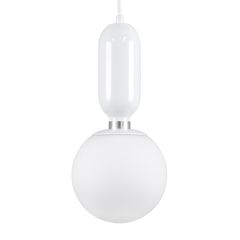 GloboStar® MAVERICK 00944 Μοντέρνο Κρεμαστό Φωτιστικό Οροφής Μονόφωτο 1 x E27 Λευκό Μεταλλικό Γυάλινο Μπάλα Φ15 x Υ33cm