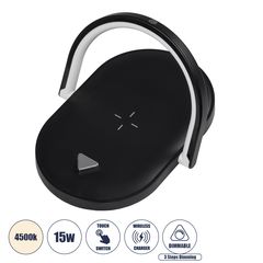 GloboStar® ECLIPSE 76558 Μοντέρνο Επιτραπέζιο Φωτιστικό Πορτατίφ LED 15W 1200lm 180° AC 230V - με Ασύρματη Φόρτιση - Wireless Charger - Διακόπτη Αφής με 3 Εντάσεις Φωτισμού Φυσικό Λευκό 4500K Dimmable