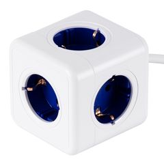 GloboStar® TRAVEL PowerCube PRO Certified 79646 Πολύπριζο 5 Θέσεων με 1.5m Kαλώδιο - 5 Πρίζες Ασφαλείας Childproof EU Schuko AC 220-240V Μ7.5 x Π11.5 x Υ7.5 - Λευκό με Μπλε - Max Load 3680W/16A