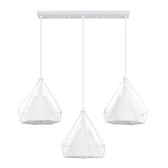 GloboStar® EIFFEL 61570 Vintage Κρεμαστό Φωτιστικό Οροφής Τρίφωτο 3 x E27 Λευκό Μεταλλικό Πλέγμα με Λευκό Ύφασμα Μ68 x Π25 x Υ130cm