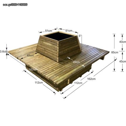 Tesias Παγκάκι Γλάστρα 12 ατόμων τετράγωνη - Δ162x85-Tesias  TES-160