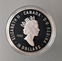 ΚΑΝΑΔΑΣ / CANADA 15 dollars 1992 Athletes **SILVER PROOF** in capsule w. certificate UNC