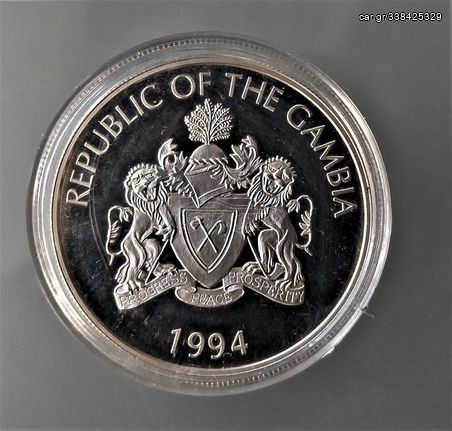 GAMBIA 20 dalasis 1994  *** SILVER PROOF *** in capsule UNC