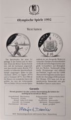 SAMOA 1992  10 tala  *** SILVER PROOF *** in capsule w. certificate UNC-thumb-2