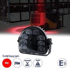 GloboStar® 85423 E9 Mark Forklift Safety Lights - Φώτα Προειδοποίησης & Διαγράμμισης Ασφαλείας για Περονοφόρα - Κλάρκ LED 24W DC 9-80V Αδιάβροχο IP67 Κόκκινο Μ14 x Π14.5 x Υ6cm