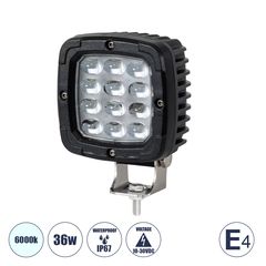 GloboStar® 85428 E4 Mark Vehicle & Forklift Work Lights - Φώτα Εργασίας για Οχήματα Περονοφόρα - Κλάρκ LED 36W DC 10-30V Αδιάβροχο IP67 Ψυχρό Λευκό 6000K Μ12.5 x Π9.5 x Υ6.5cm