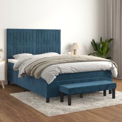 Κρεβάτι Boxspring με Στρώμα Σκούρο Μπλε 140x190 εκ. Βελούδινο 3137963