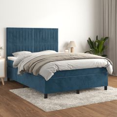 Κρεβάτι Boxspring με Στρώμα Σκούρο Μπλε 140x200 εκ. Βελούδινο 3143149