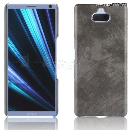 Θήκη Sony Xperia 10 OEM Litchi Skin Leather Plastic Series Πλάτη από σκληρό πλαστικό με επένδυση δερματίνης γκρι