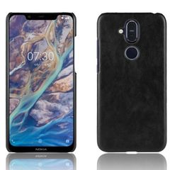 Θήκη Nokia 8.1 OEM Litchi Skin Leather Plastic Series Πλάτη από σκληρό πλαστικό μαύρο