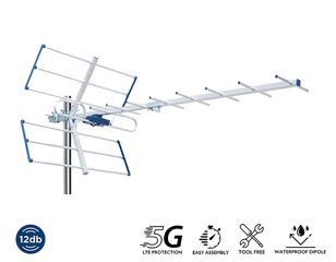 Edision YAGI Εξωτερική Κεραία Τηλεόρασης (δεν απαιτεί τροφοδοσία) 12db 5G 21-48 σε Ασημί Χρώμα Σύνδεση με Ομοαξονικό Καλώδιο