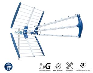 Edision Talos Εξωτερική Κεραία Τηλεόρασης (δεν απαιτεί τροφοδοσία) 18db 5G 21-48 σε Μπλε Χρώμα Σύνδεση με Ομοαξονικό Καλώδιο