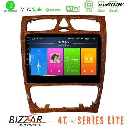 Bizzar 4T Series Mercedes C Class (W203) 4Core Android12 2+32GB Navigation Multimedia Tablet 9" (Wooden Style)