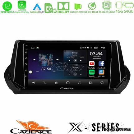 Cadence X Series Peugeot 208 2019-2023 8Core Android12 4+64GB Navigation Multimedia Tablet 9"