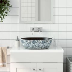 Νιπτήρας Οβάλ Μαύρος και Μπλε 47x33x13 εκ. Κεραμικός 155070