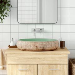 Νιπτήρας Οβάλ Πράσινος και Καφέ 59 x 40 x 15 εκ. Κεραμικός 155077