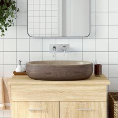 Νιπτήρας Οβάλ Χρώμα Άμμου και Καφέ 59 x 40 x 14 εκ. Κεραμικός 155104