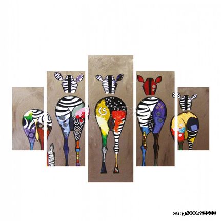 ΠΙΝΑΚΑΣ ΠΕΝΤΑΠΤΥΧΟ MDF COLORFUL ZEBRAS 82Χ56x3 HM7207.03