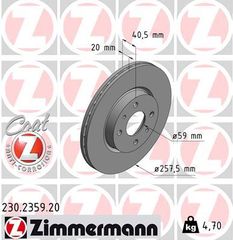 Δισκόπλακα ZIMMERMANN 230235900 για Fiat Brava 1600cc 16Valves 103ps 1996 2001