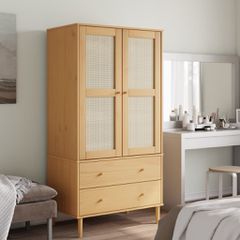Ντουλάπα SENJA Καφέ / Ρατάν 90 x 55 x 175 εκ. Μασίφ Ξύλο Πεύκου 358034
