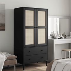 Ντουλάπα SENJA Μαύρο / Ρατάν 90 x 55 x 175εκ. Μασίφ Ξύλο Πεύκου 358036