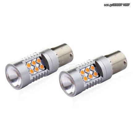 PY21W 12/24V 6.000k 0.54A - 6.48W 800lm LED 24xSMD3030 CAN-BUS ΠΟΡΤΟΚΑΛΙ 18x56mm  AMIO -2 ΤΕΜ.