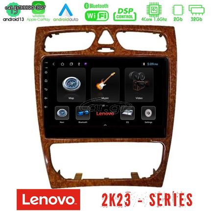 Lenovo Car Pad Mercedes C Class (W203) 4Core Android 13 2+32GB Navigation Multimedia 9" (Wooden Style)