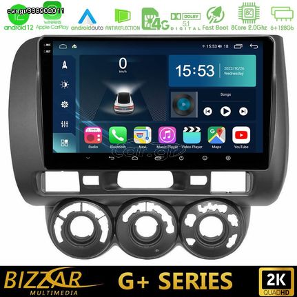 Bizzar G+ Series Honda Jazz 2002-2008 (Manual A/C) 8core Android12 6+128GB Navigation Multimedia Tablet 9"