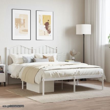 Πλαίσιο Κρεβατιού με Κεφαλάρι Λευκό 150 x 200 εκ. Μεταλλικό