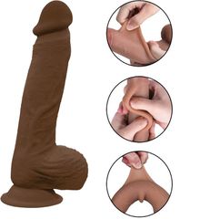 Dildo Fram Sliding, Silicon Strat Dublu, Maro, 20.5 cm,