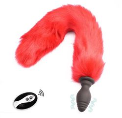 Dop Anal cu Coada,10 Moduri Vibratii, Remote Control, Rosu, Sili