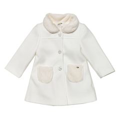 Παιδικό παλτό με τσέπη και γιακά γούνα εκρού για κορίτσια (1 ετών)