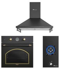 MULTIHOME ΣΕΤ ΦΟΥΡΝΟΣ MH-6051 BLACK RETRO + ΕΣΤΙΑ DOMINO ΥΓΡΑΕΡΙΟΥ MH-6142 + ΑΠΟΡΡΟΦΗΤΗΡΑΣ ΚΑΜΙΝΑΔΑ MH-6652 RUSTIC BLACK MULTIHOME 999-002-87884